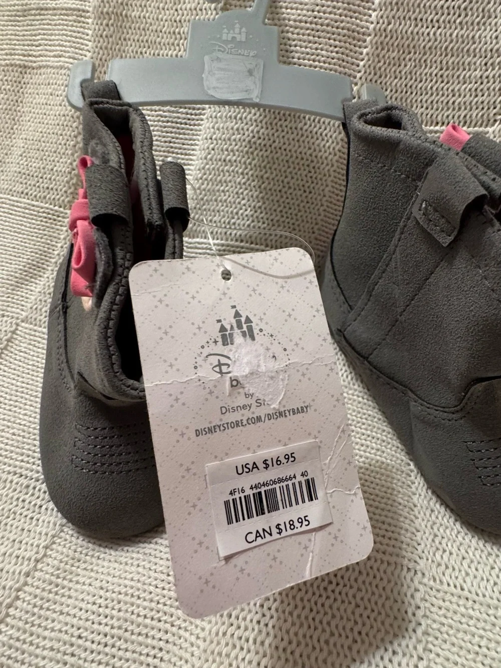 Disney Gray Girls Minnie Mouse Booties with Pink Bow